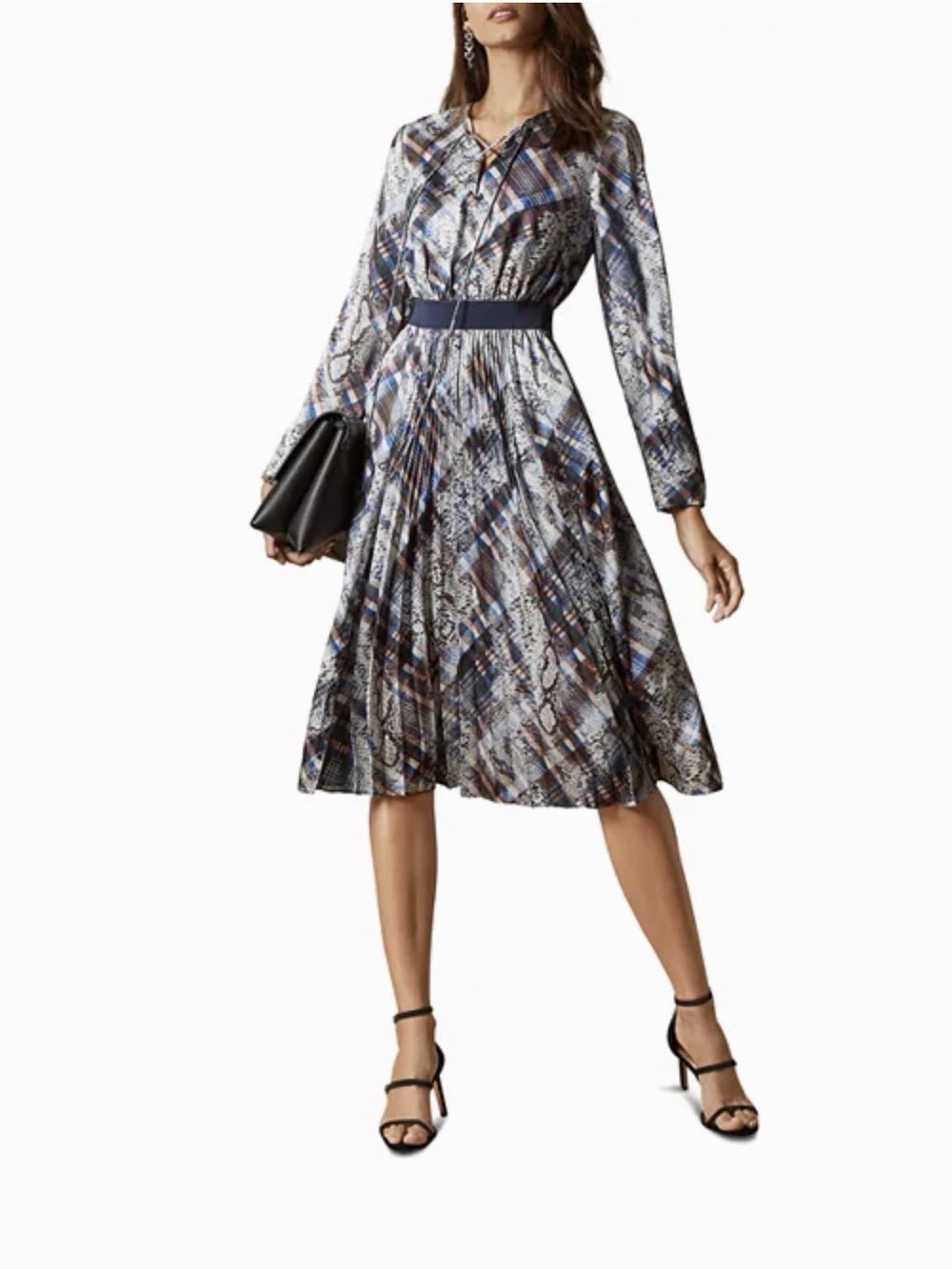Ted Baker London Blue & Neutral Mixed-Print Long-Sleeve Midi Dress